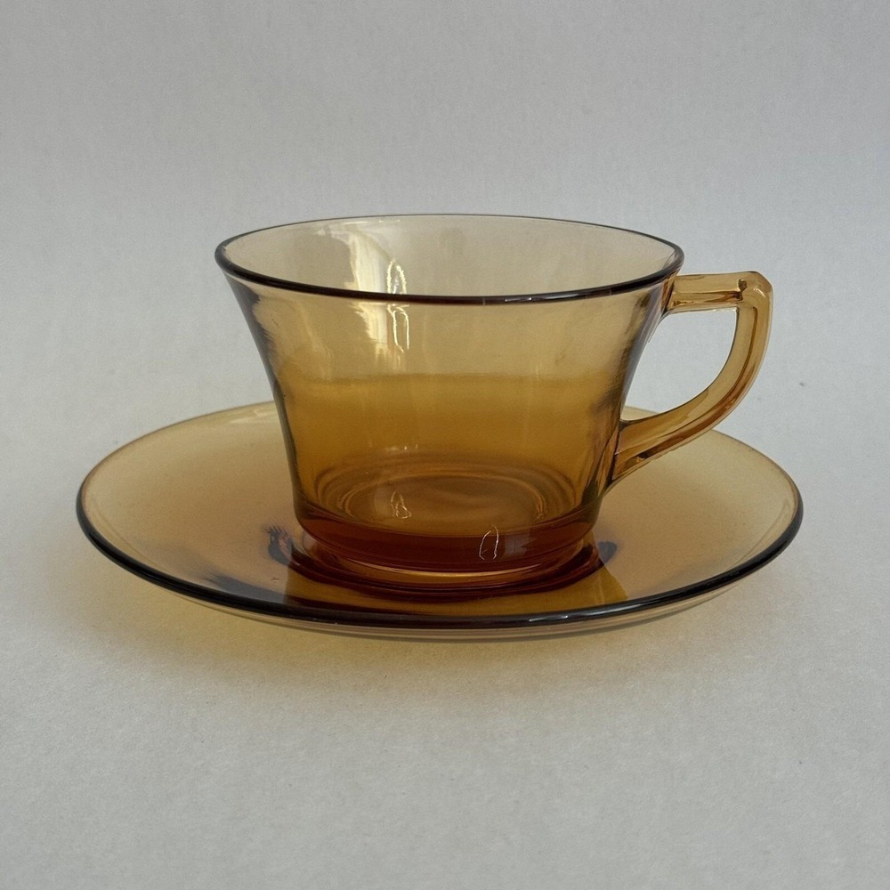 (1)‎ Vintage Amber Glass Teacup & Saucer Cup Depression